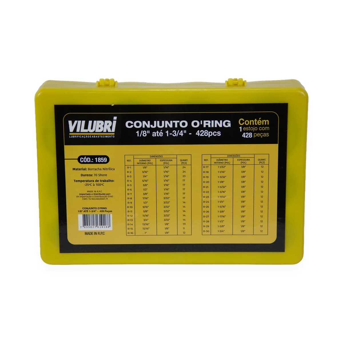 Conjunto O'Ring 1/8 pol até 1-3/4 pol -  428pcs
