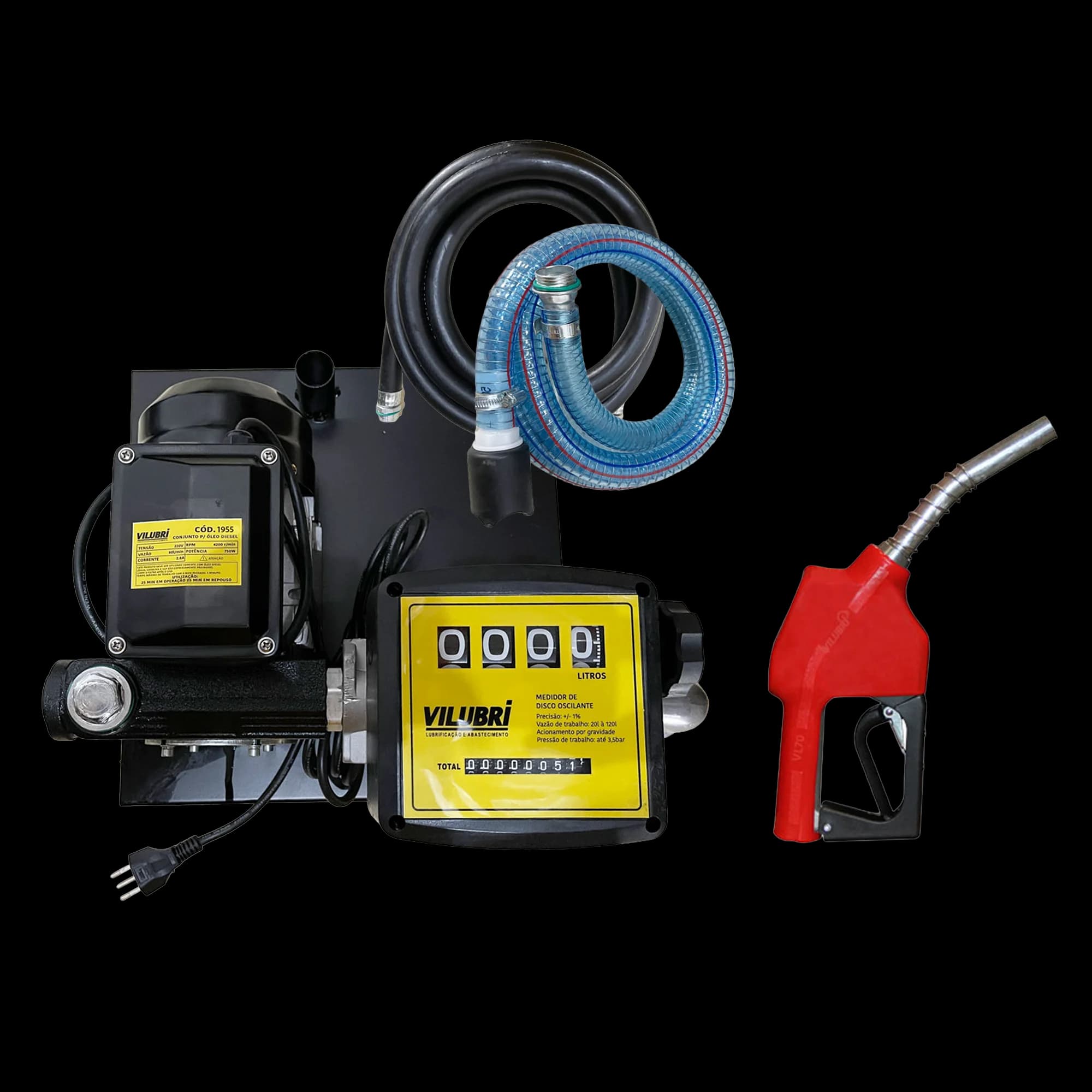 Conjunto p/ Óleo Diesel 230v 80l/min - Mangueira, Bico Auto e Medidor 4Dig. — foto 1